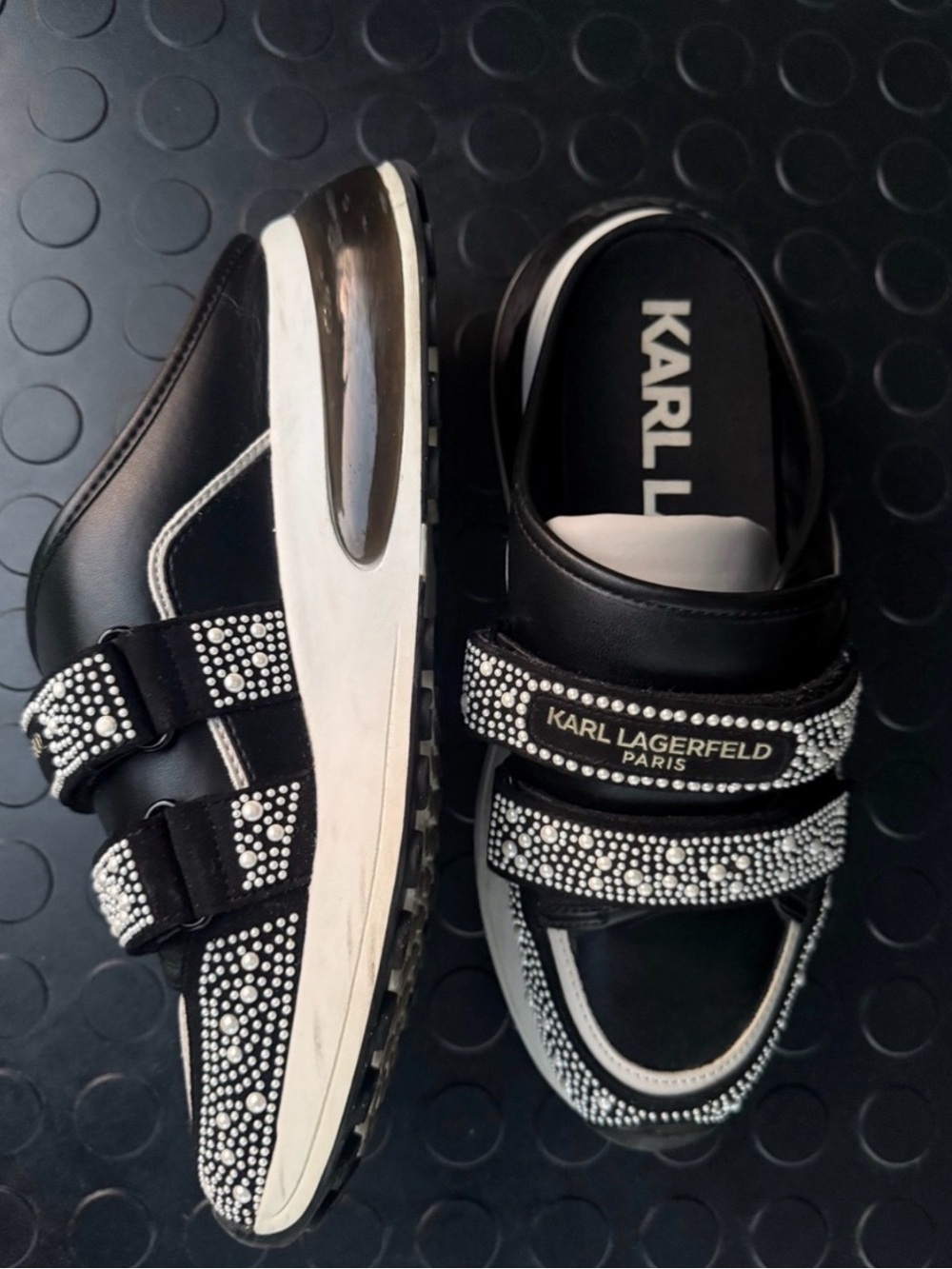 Karl Lagerfeld Kids Black and White Crystal Strap Sneakers